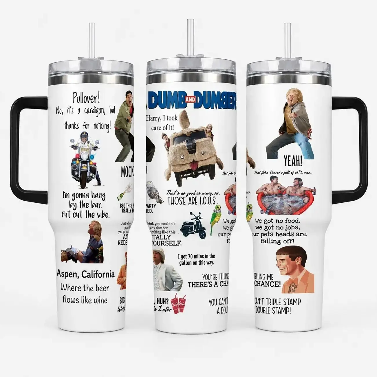 Dumb And Dumber Tumbler 30oz 40oz, Classic 90s Comedy Movie Fan Cup With Harry Lloyd Quotes Aspen California Graphic And Handle, Not Including The Straw Water Bottles Bottle Drinkware
