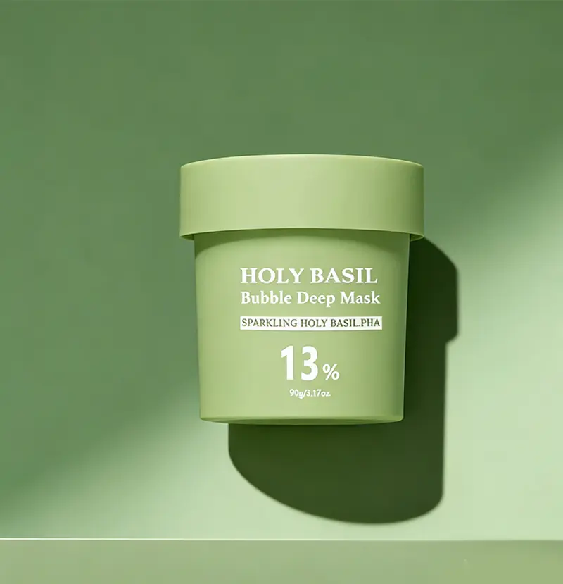 Holy Basil & PHA Bubble Clay Mask – Gentle Deep Cleansing, Blackhead Removal, Oil Control & Hydration. Daily Use K-Beauty Detox Mask, 90g.