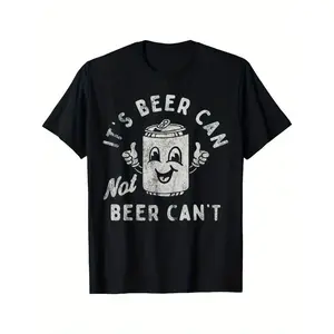 "Elevate your casual summer outfits with this 180g short-sleeve shirt featuring an optimistic 'Beer Can' pun, a perfect funny graphic tee that stands out among the best good graphic tees."