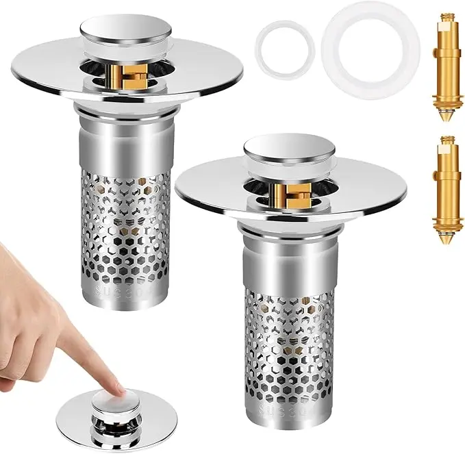 Upgrade Universal Bathroom Sink Drain Strainer - Pop Up Stopper with Removable Anti Clog Stainless Steel Hair Catcher Filter Basket, Replacement for Sink Drain