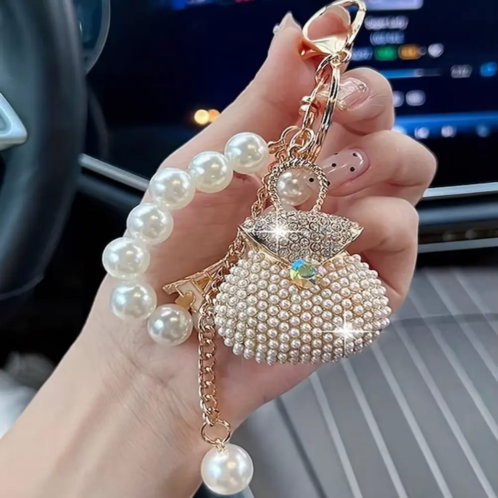 Trend Pearl Beads Zircon Studded Key Chain Advanced Exquisite Bag Pendant Holiday Gifts For Women
