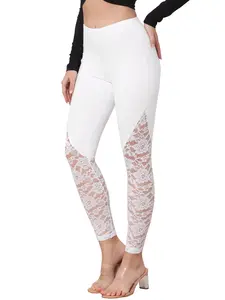 INSPIRE CHIC Lace Leggings for Women See Through Elastic Waist Stretchy Slim Fit Skinny Pants Trousers
