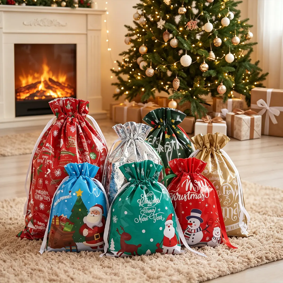 100/50/40/30/20/10 PCS Christmas Gift Wrapping Set (Colorful Bags + Tags) - Reusable Xmax Wrapping & Goody Bags, Assorted Large & Small Size for Presents & Party Favors