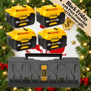【Black Friday with Price Protection 】Purchase 4Pack 20V 12Ah Lithium Battery Replacement for Dewalt and receivean additional 3A 4-port charger 1Pack Compatible with DCB200 for dewalt Power Tools lithium battery Compact XR Desig