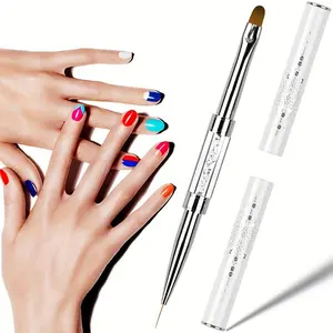 1/2Pcs Double Ended Nail Art Brushes Oval Gel Nail Brushes Rhinestone Handle French Tip Nail Gel Liner Brush for Design Nail Manicure Brush