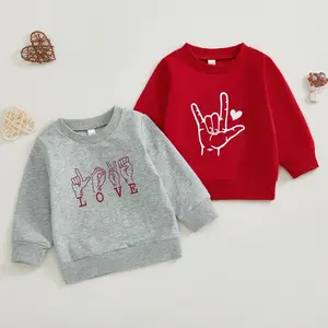 Toddler Baby Boy Girl Valentines Crewneck Sweatshirt Red Love Heart Gesture Long Sleeve Pullover Tops Fall Winter Outfits Casual Clothes