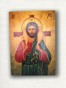 Jesus Christ Icon on Wood Christian Wall Art Religious Home Decor 8x5.5 Good Shepherd