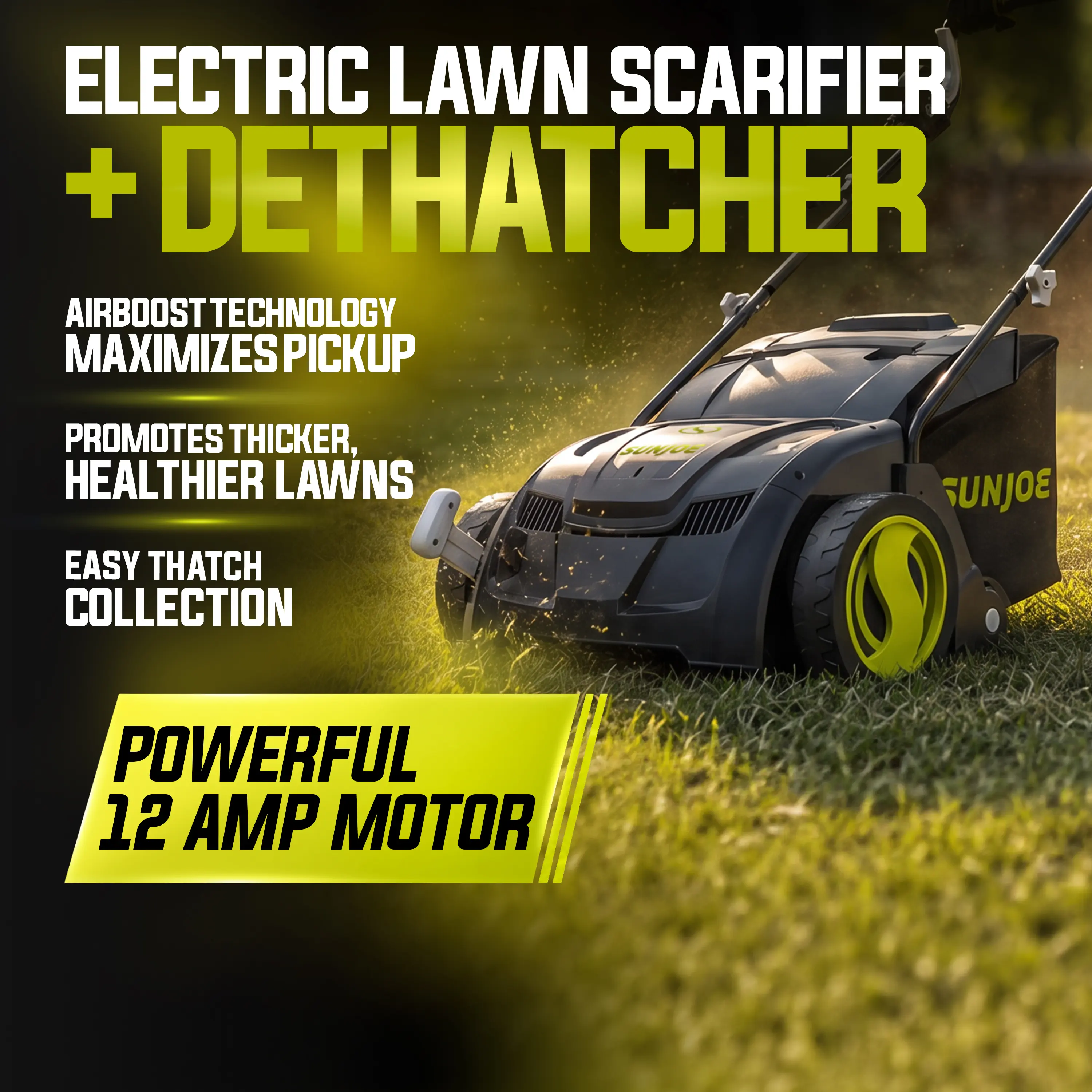 Sun Joe Electric Lawn Dethatcher, Scarifier w/Collection Bag, 12.6-inch, 12-Amp AC Power