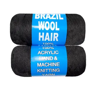 2 Roll Natural Black Brazilian Wool Hair Yarn for Jumbo Braids Braiding Hair for Soft Faux Locs Goddess Locs Hair Extension Senegalese Twist Crochet Hair for Black Women (Natural Black, 2Roll)