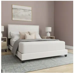 Willow Nailhead Trim Upholstered Queen Bed, White Faux Leather