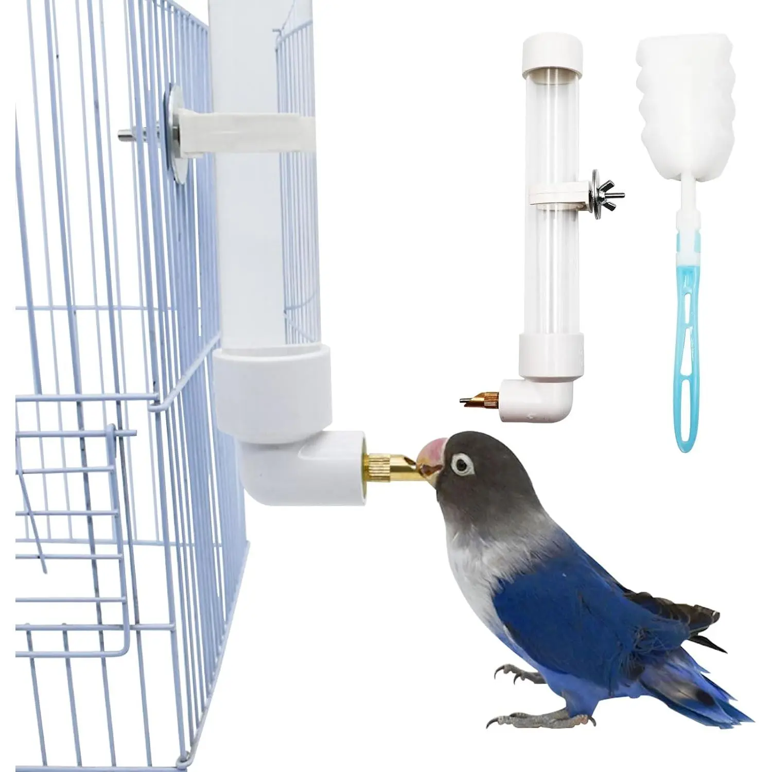 Automatic Parrot Water Dispenser - 130ML Bird Water Bottle with Cleaning Brush, Cage Accessories Drinker Bowl Fountain for Parakeet, Cockatiel, Lovebirds