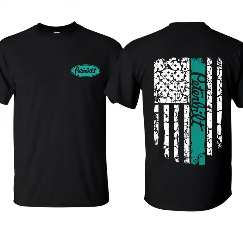 Peterbilt American Flag T-Shirt, Distressed USA Flag Semi Truck Graphic Tee, Big Rig Trucker Shirt, Diesel Driver Gift