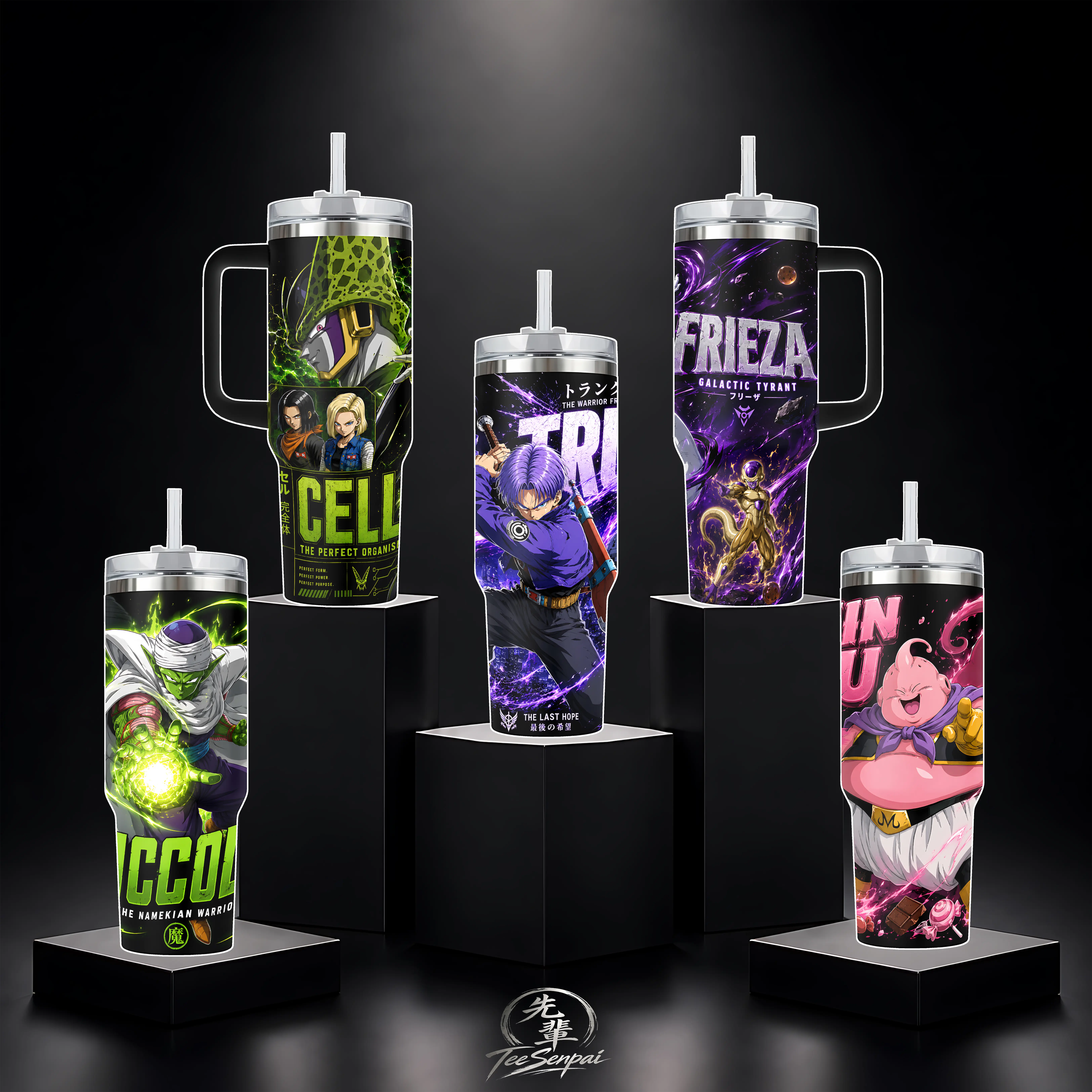 Piccolo Cell Trunks Frieza Majin Buu Character Collection Anime Dragon Tumbler Cup, Stainless Steel Insulated 20oz/40oz with Straw Lid Included, 40oz Handle Option