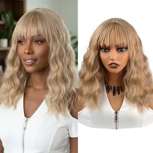 [Pink Cospaly Wig]Short Blonde Deep Wave Synthetic Wigs with Bangs for Women Pink High-Quality Premium Fiber Easy Wear Comfortable Fit Summer Looks Cospaly