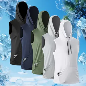 5pcs Men'S Sleeveless Hooded Vests, Suitable for Basketball, Running, And Training; Loose, Lightweight, Quick-Drying, Breathable, And Solid-Colored.
