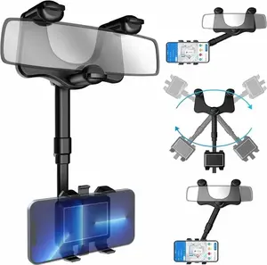 Rear View Mirror Phone Holder, 2026 Rotatable and Retractable, Universal Mount, Cell Car Fit for iPhone 11 12 13 14 Pro Max Samsung All Phone