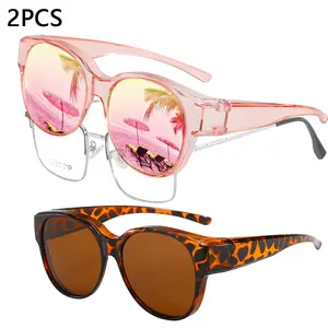 2PCS/1PCS Fit Over Glasses Sunglasses for Women Men, Oversized Cat Eye Sunglasses Polarized 100% UV400 Protection Eyewear Lightweight Classic Fun Trendy