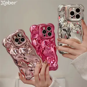 Luxury Plating Wrinkle Wavy Curly Edge Case For iPhone 17 16 15 11 12 13 14 Pro Max Plus 3D Unevenness Soft Camera Protection Cover