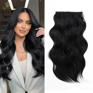 [ Qbeauty ] Black Clip- in Synthetic Hair Extensions Long Wavy 4PCS Thick Hairpieces Double Weft Natural Hair Extensions for Women