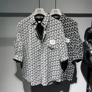 2025 New Men's Fashion Printed Short Sleeve Stylish Shirt Summer Five-Point Personality Trend Versatile Shirt