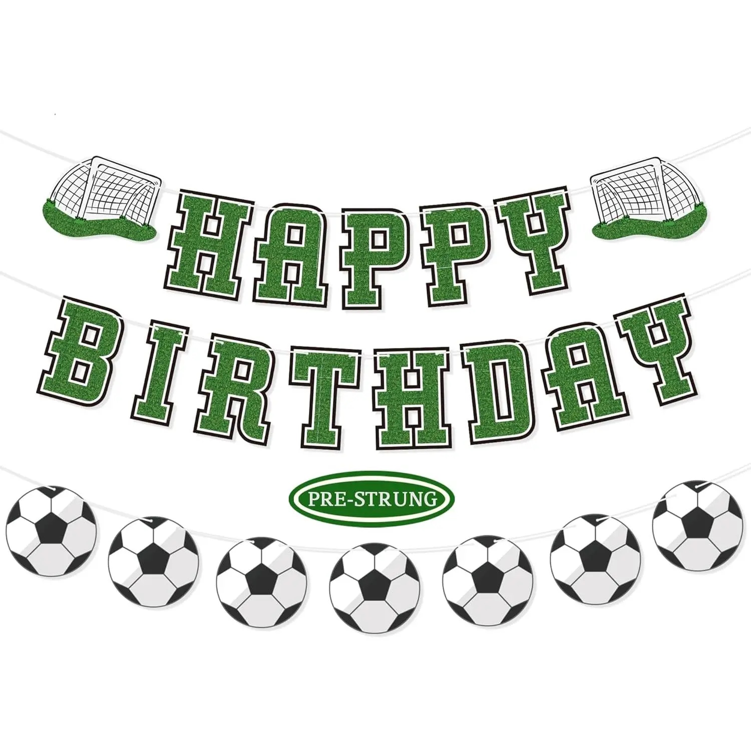 Uflashmi Pre-Strung Soccer Happy Birthday Banner - Easy Setup Photo Backdrop, Wall Decor, Soccer-Themed Party Supplies for Boys