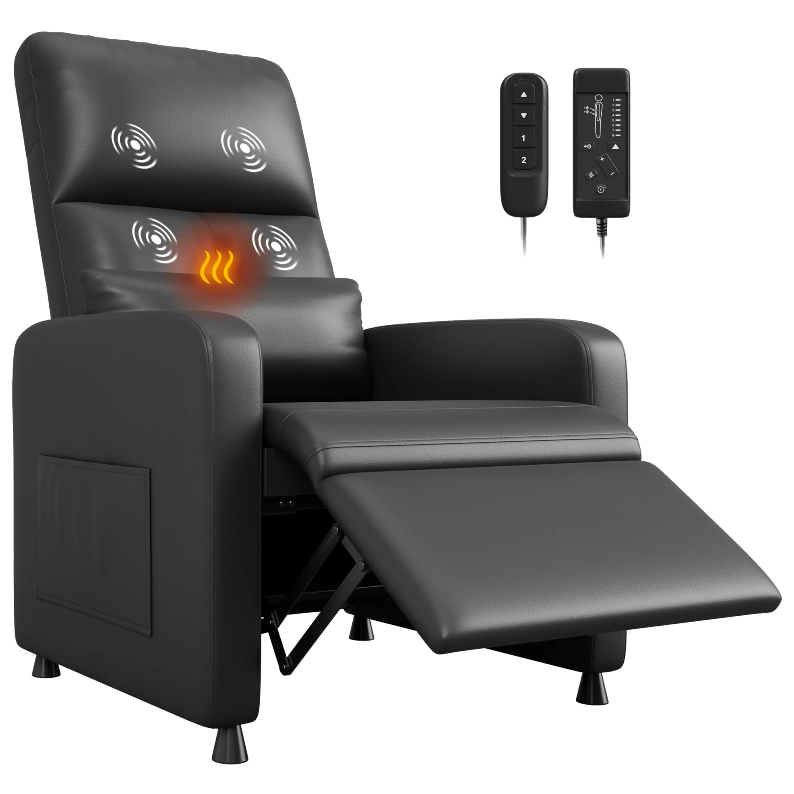 Garvee Power Recliner Chair with Massage and Heat, Electric Adjustable Ergonomic Synthetic Leather, Single Sofa with 2 Side Pockets and USB Port, Perfect Home Theater Seat
