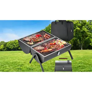 Foldable Double-Sided BBQ Grill Portable Charcoal Grill Outdoor Stove: BBQ Easy to take Two Side Carbon Griller