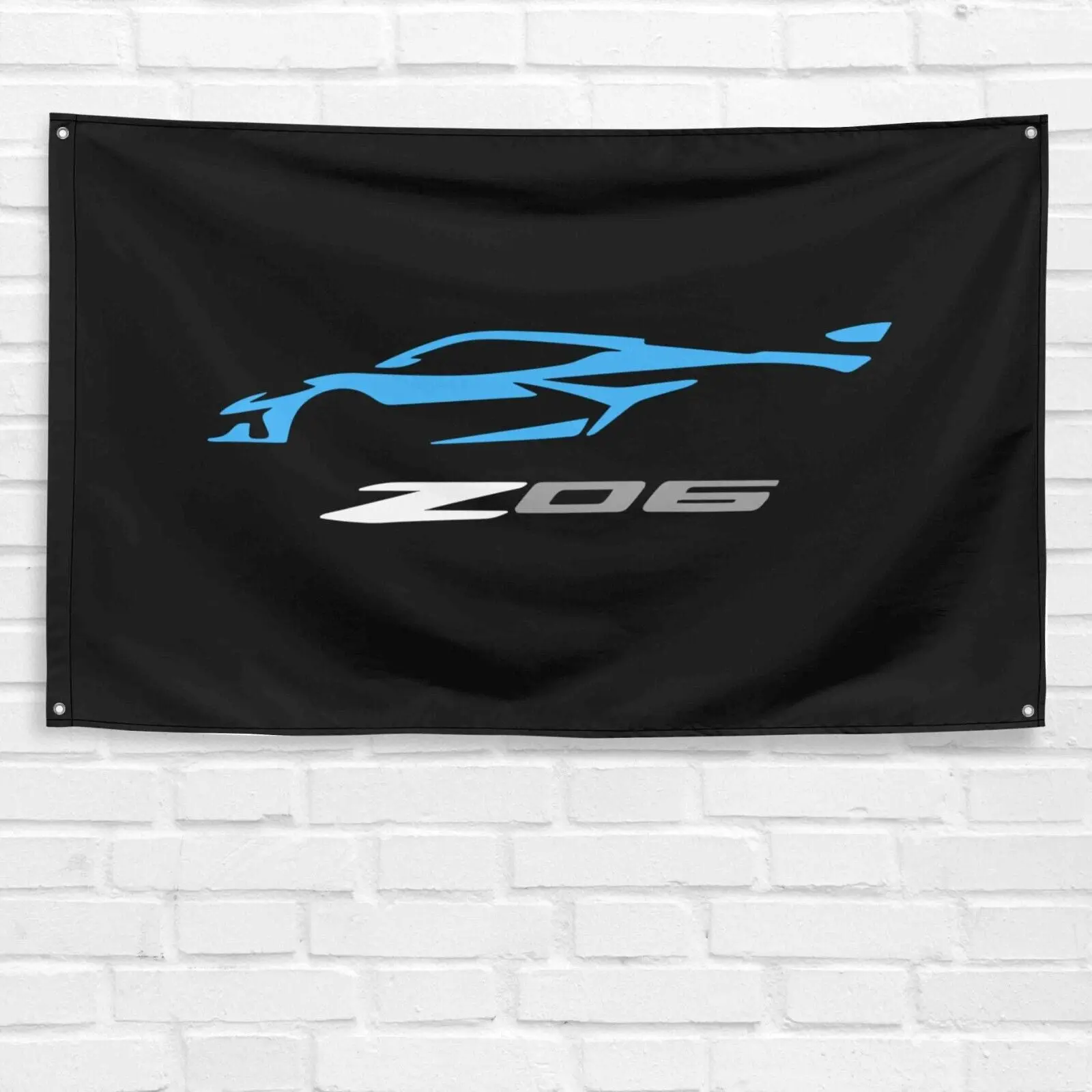 Unbranded 4 oz Handmade 3x5 ft Single-Sided Synthetic Polyester Corvette Z06 Flag with Z06 Design, Corvette Logo, Iron Grommets, Durable Decorative Banner for Grandpa, Man Cave Garage Backdrop, Home Supply