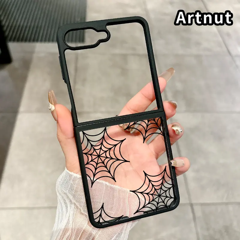 Transparent Silicone TPU Smartphone Case - Spiderweb Grace Pattern, Shockproof, Folding, Central Axis Guard, Camera Protection for Z Flip 7-6-5-4 Acrylic Handheld Cellphone Devices