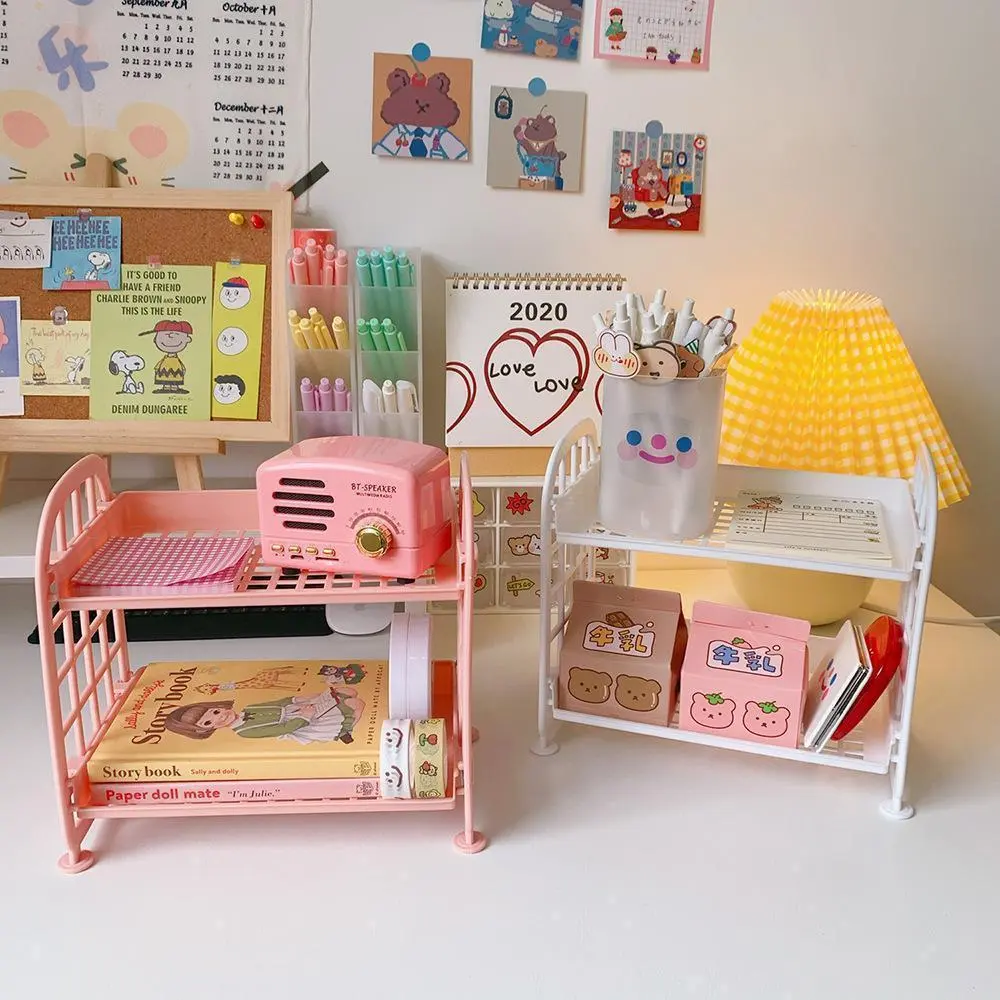Double Layer Foldable Storage Rack, Desktop Storage Rack, Home Organizer for Bathroom & Bedroom, Desktop Storage Rack for Home Office, Table Organizer, Desk File Organizer