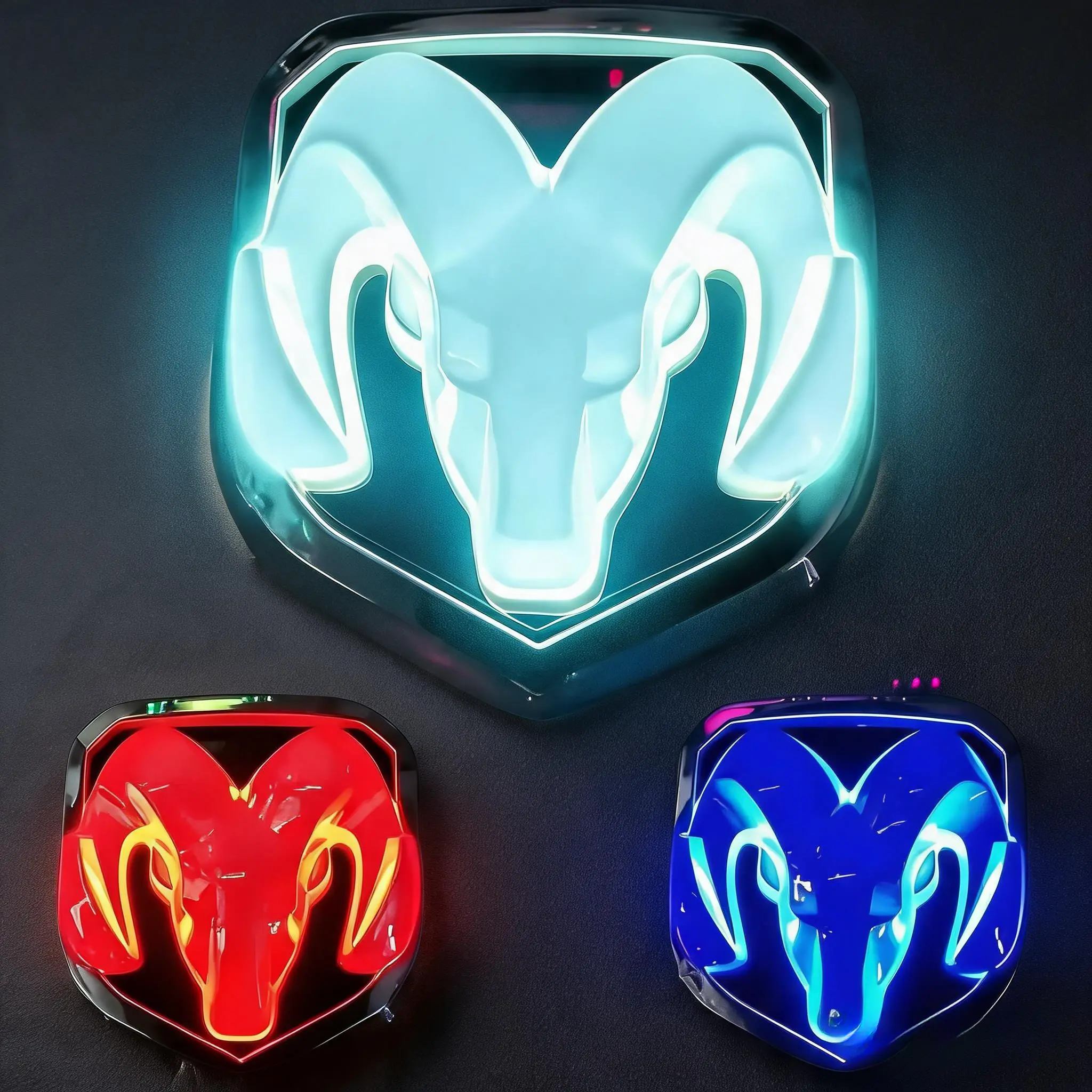 LED Illuminated Grille Emblem Lights for Dodge Ram 1500 2500 3500| Front & Rear Logo Badge| Plug & Play Night Mode Truck Accessories