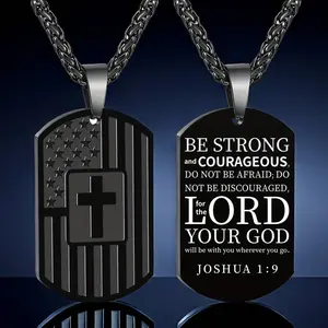 1pcs Men's Christian Bible Verse Necklace - Heavy Duty Stainless Steel Cross Pendant with Joshua 1:9 Scripture (Be Strong & Courageous), Religious Jewelry Gift for Men, Everyday & Formal Church Wear, Durable Chain for Birthday/Anniversary - Inspiration