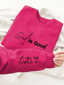 Women's Letter Print Drop Shoulder Crew Neck Sweatshirt, Casual Long Sleeve Round Neck Pullover for Spring & Fall, Ladies Daily Wear Top