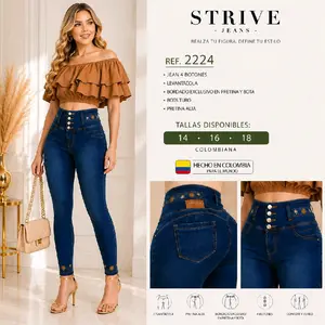 Strive Jeans REF 2224 - medium Bottom Basic-Waisted Denim with 4 Buttons, Levantacola, Exclusive Pretina & Bota, Sizes 14-18, Colombian Quality