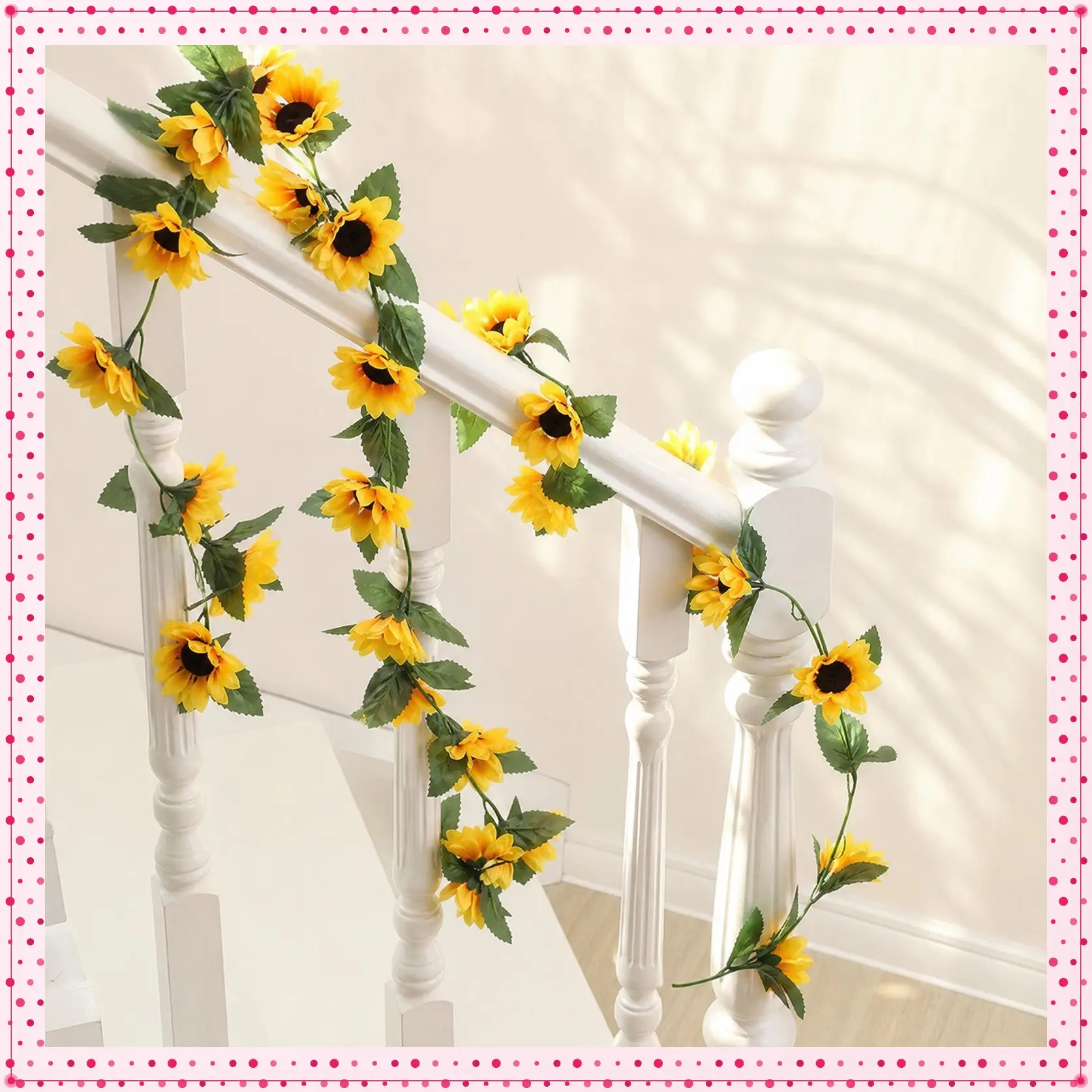 3 Pack Artificial Sunflower Garland, 7.5ft/Strand Silk Sunflowers Hanging Vines Flowers with Green Leaves for Room Kitchen Garden Birthday Wedding Party Table Decor Large