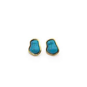 Baroque Turquoise Stud Earrings 18k Gold Plated