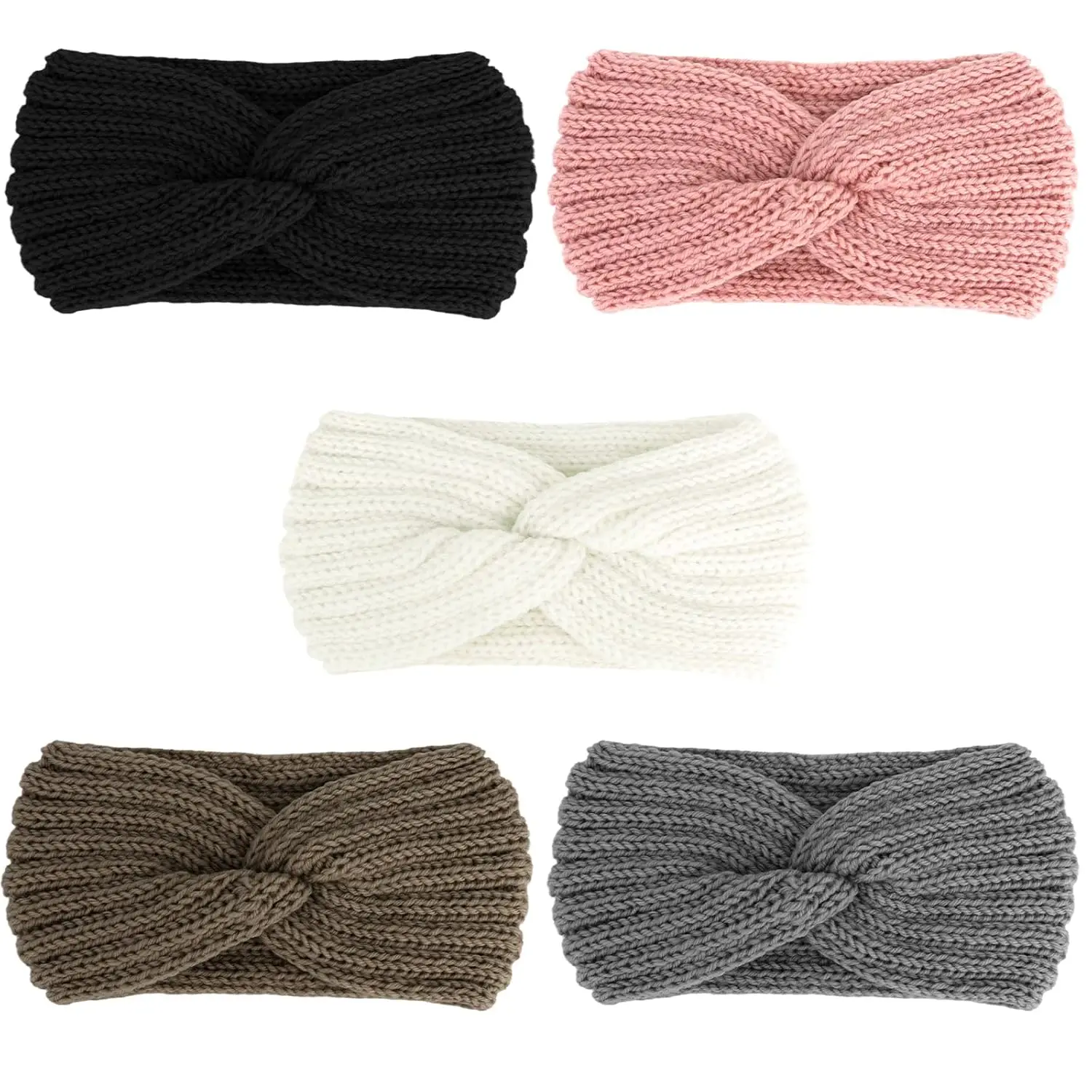 5 count Knit Headbands Winter Headbands Ear Warmers Thick headbands for Women Knitted Headband for Women Crochet  Wraps for Women Girls(Black White Gray  Brown)
