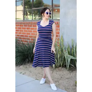 Amelia Dress in Navy Stripes - XS only