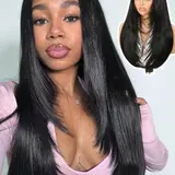 【Black Friday】Women Yaki Straight Layered U Part Wig, V Part Glueless Clip-In Half Wig, Realistic Natural Look, Heat-Resistant Synthetic Hair, Natural Looking Wigs