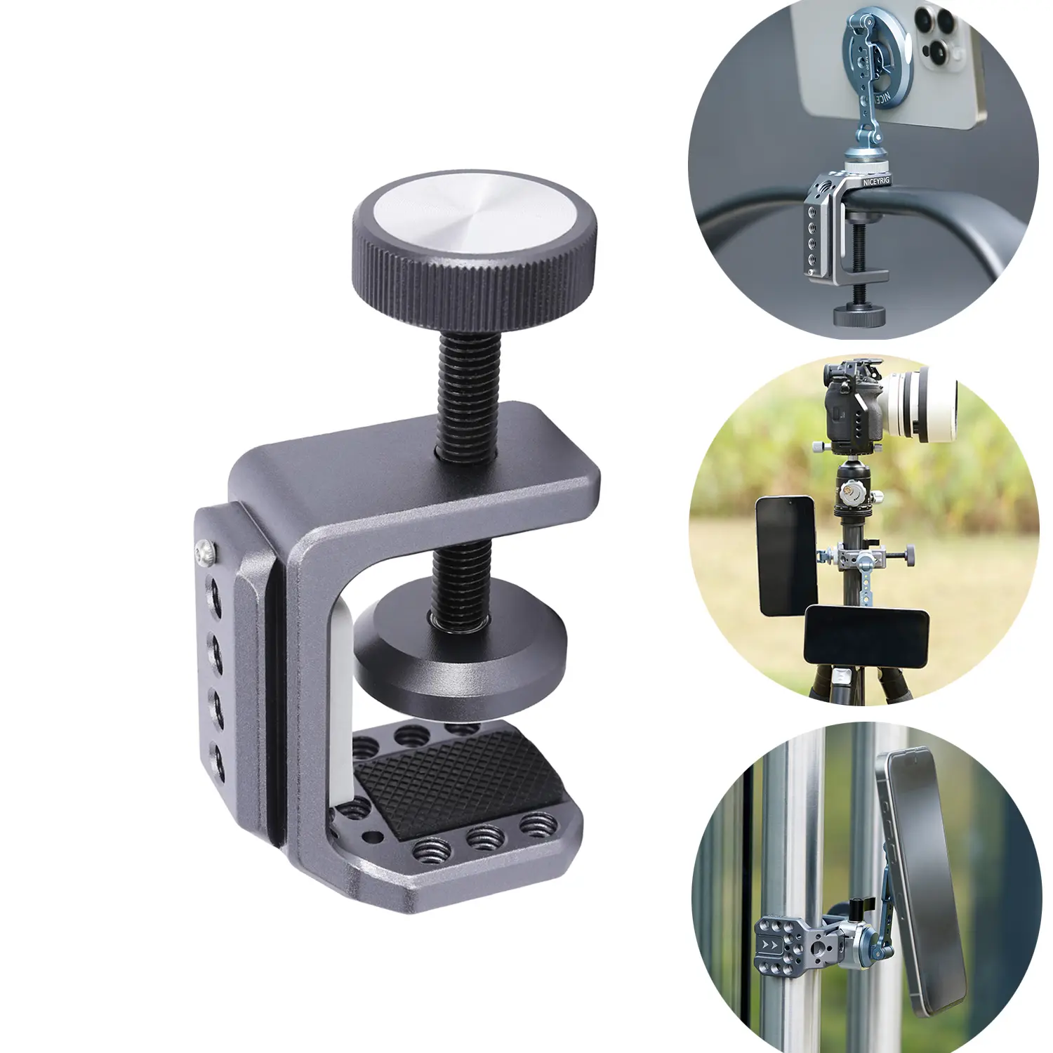 Niceyrig C-Clamp Metal Desktop Mount for Camera/Smartphone Holder Adjustable Desk Clamp Comes with Cold Shoe Mount,1/4&3/8 Arri Locating Holes and Nato Rail