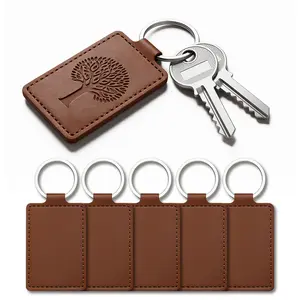 Leather Keychain Blanks Kit with Rings, Laser Engraving PU Leather Key Fob for DIY Crafts