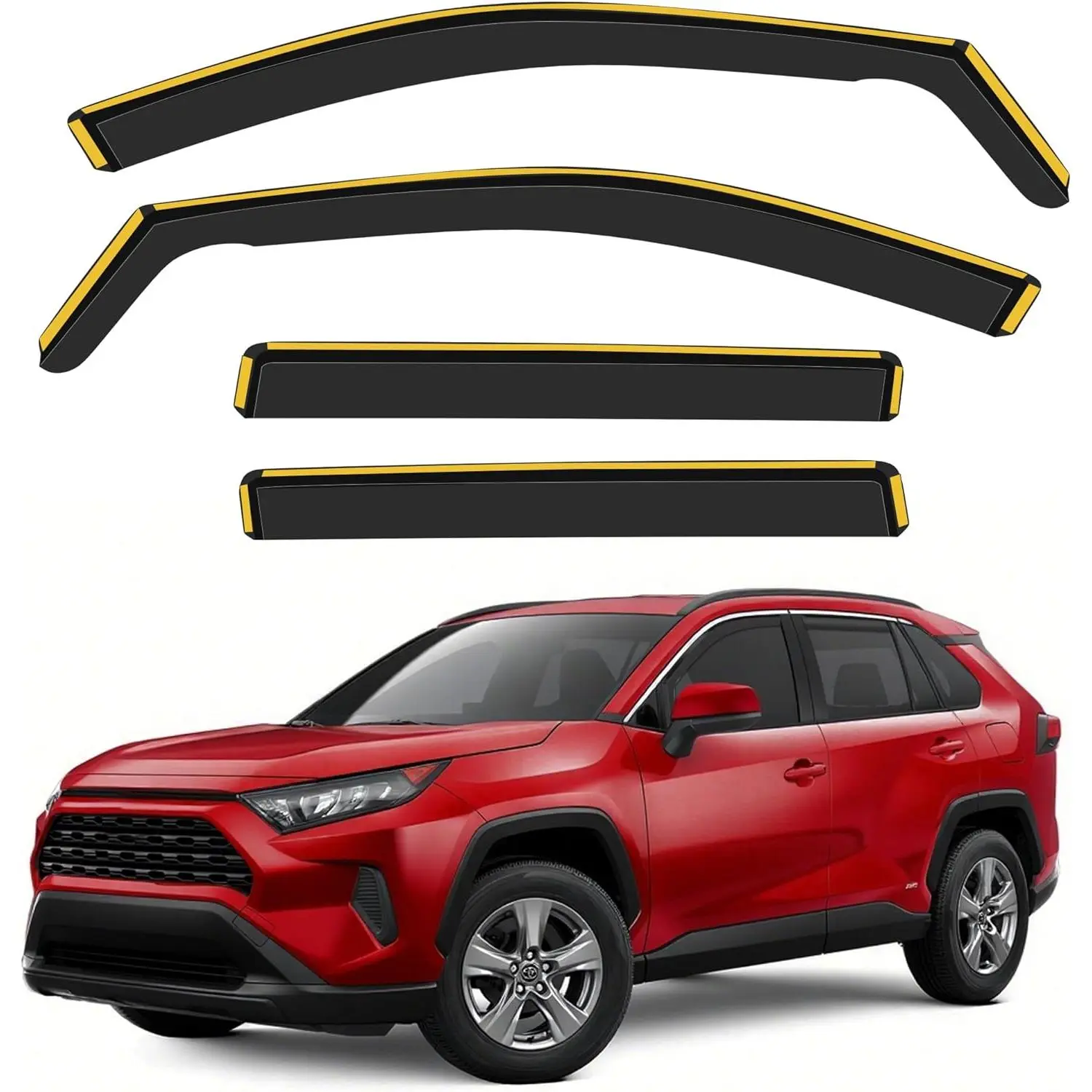 4-Pcs Clip-On In-Channel Polycarbonate Car Side Window Deflectors & Visors for RAV4 2020-2025, Shatterproof UV-Coated Sun Shield, Glare Reduction, All-Weather Protection, Improves Ventilation, Reduces Fog Buildup