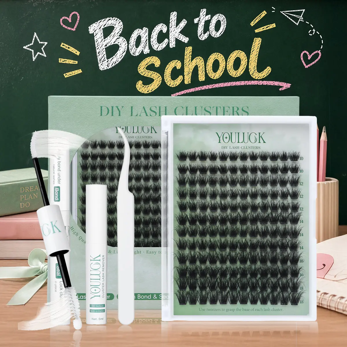Moonlight & Aura | YOULUCK Lash Clusters Individual Lash Extensions Fluffy Waterproof Long-Lasting Lashes with Ultra-Thin Invisible Band Bond & Remover Lightweight 5D Handmade Quality,back to school