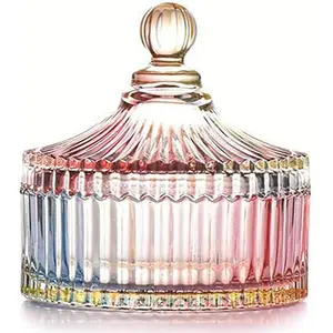 Colorful Glass Jar With Lid,Christmas Candy Dish,Candy Cookie Jars,Jewelry Box,Biscuit Containers Food Storage,Decorative Jar(Multi-Color)