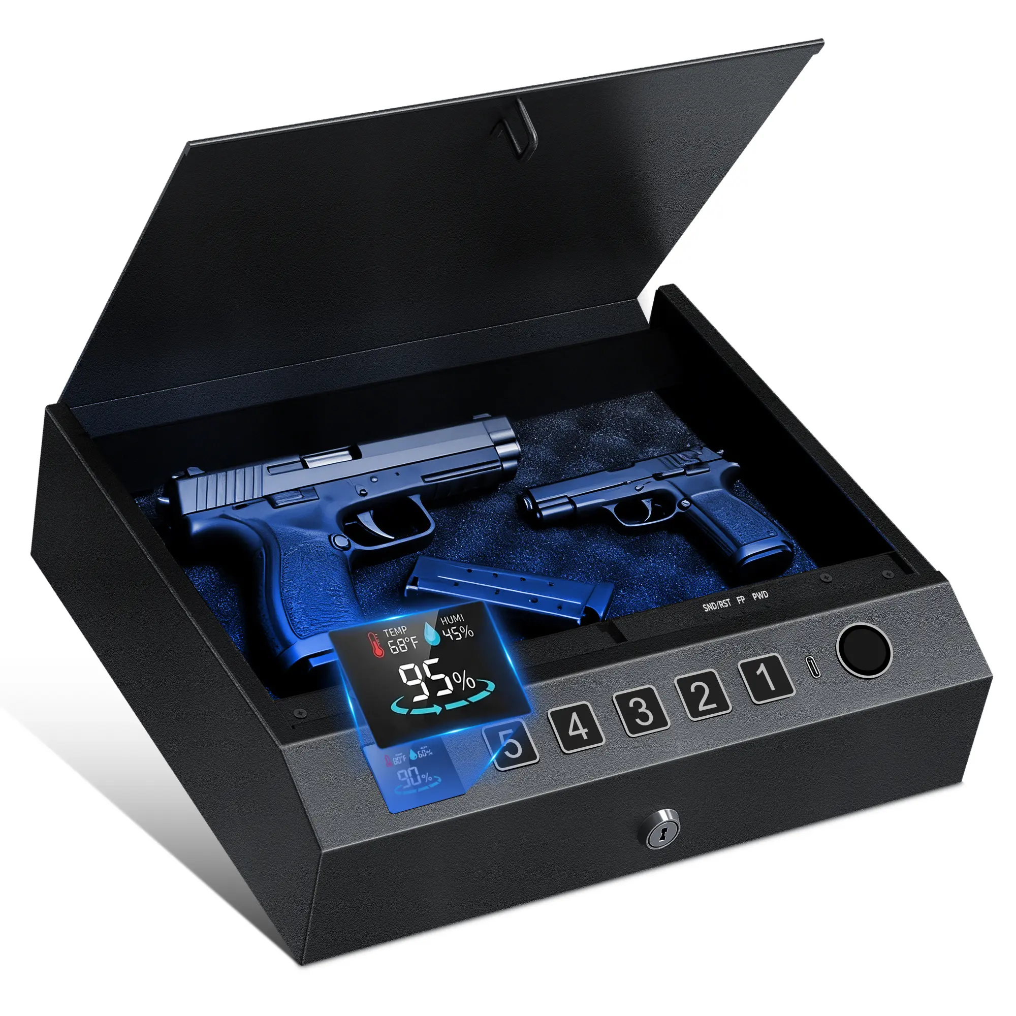 [SummerWins] CTSAFEPRO Biometric Gun Safe for Handguns Fingerprint Quick Access 3 Unlock Methods Fingerprint PIN Code Key Built-in LED Light Temperature Display Security Cable Lock Box for Nightstand Car and Home Security