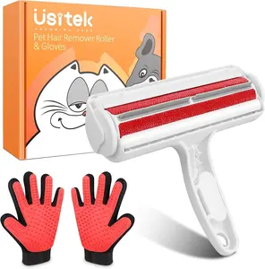 Usitek Grooming Care Pet Hair Remover Roller and Pet Grooming Gloves, Deshedding