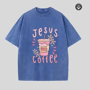 Unisex "Jesus and Coffee" Graphic T-Shirt, Vintage Washed Christian Faith & Coffee Lover Tee, Inspirational Quote Short Sleeve Crew Neck Casual T-Shirt for Men & Women