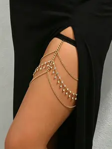 Rhinestone Layered Thigh Chain, Sparkling Leg Body Jewelry, Elegant Fashion Accessory for Women, Perfect for Parties and Events