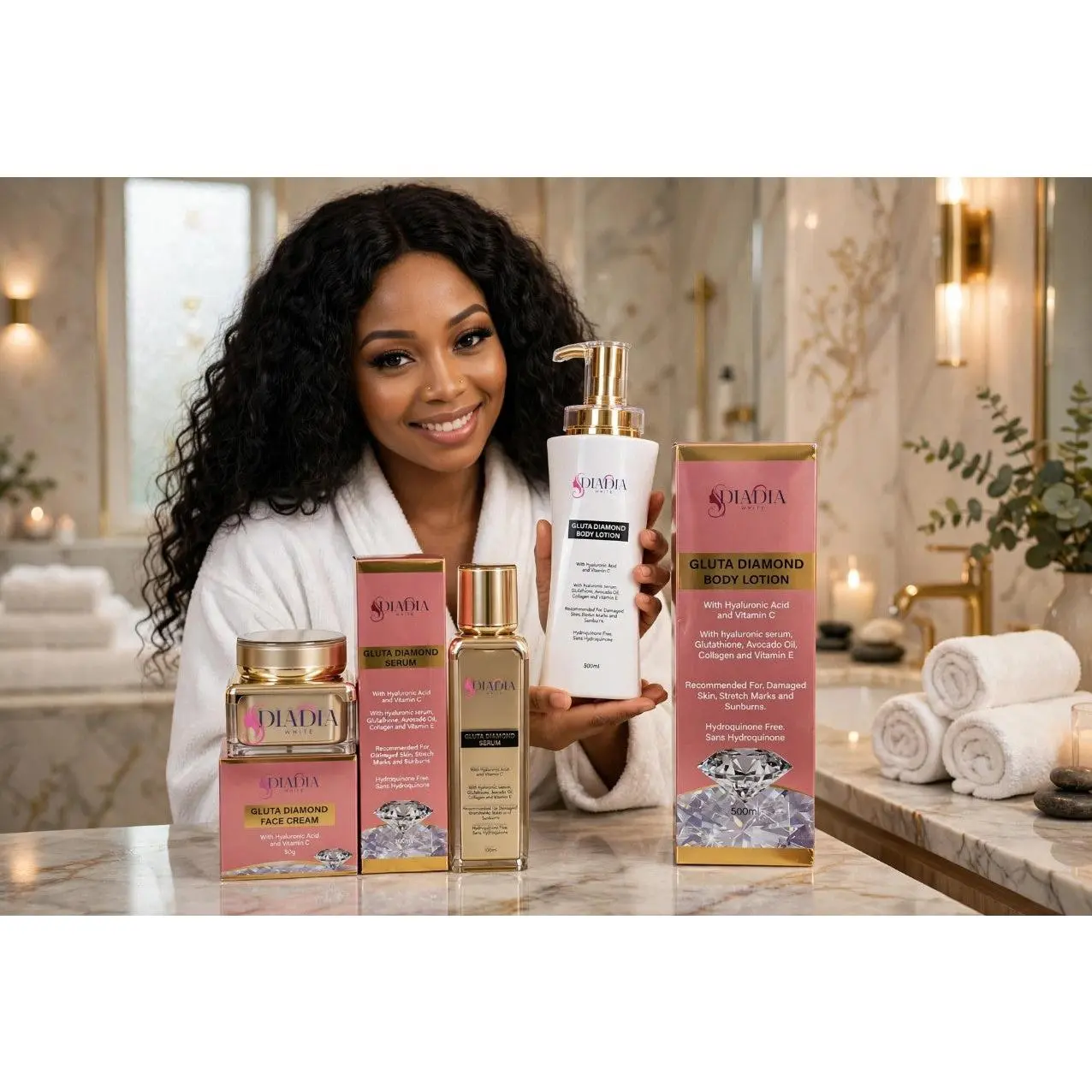 Gluta Diamond Body Lotion , Face Cream & Hyaluronic Acid & Glutathione Serum