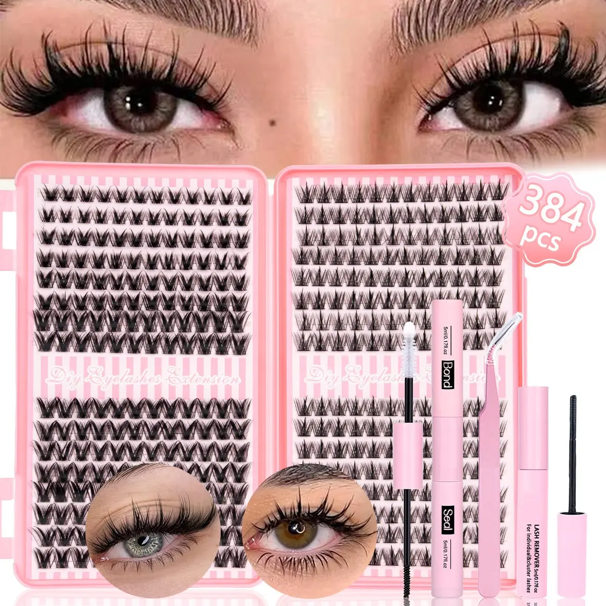 DIY Mixed Styles Eyelash Cluster Set, Diy Eyelash Clusters, Manga/Natural Soft Long-Lasting False Lash Book, Extensions for Beginners, Multiple Lengths, Includes Bond&Seal &Remove&Eyelash Tweezers, Volume Lashes, Diy Eyelashes Clusters